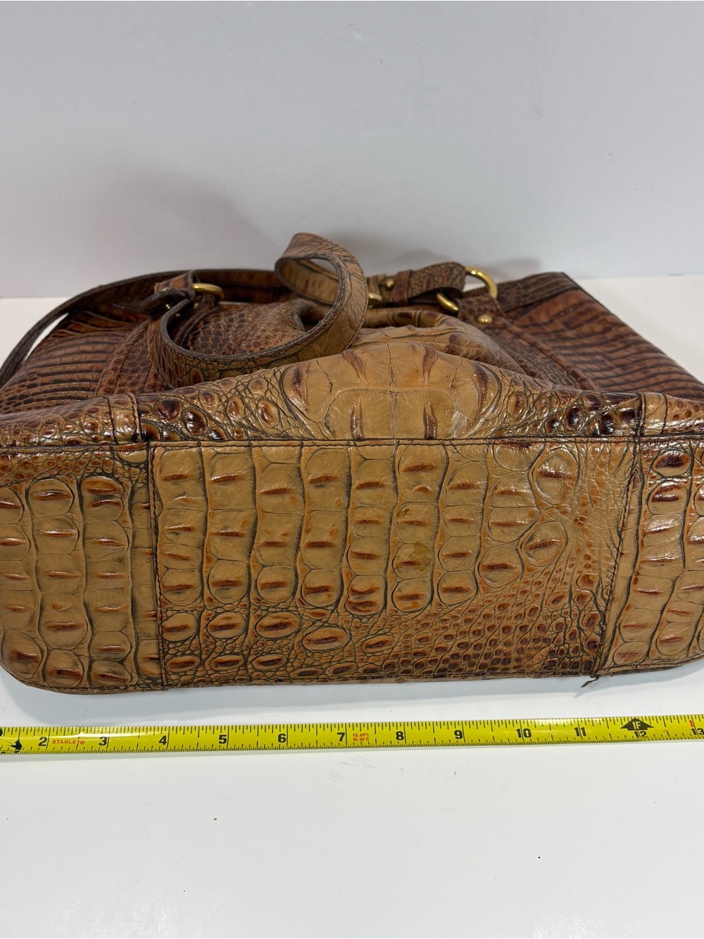 Brahmin Tan Belinda Croc Leather Embossed Hobo Bag Purse Designer Dual Pockets - Picture 7 of 12